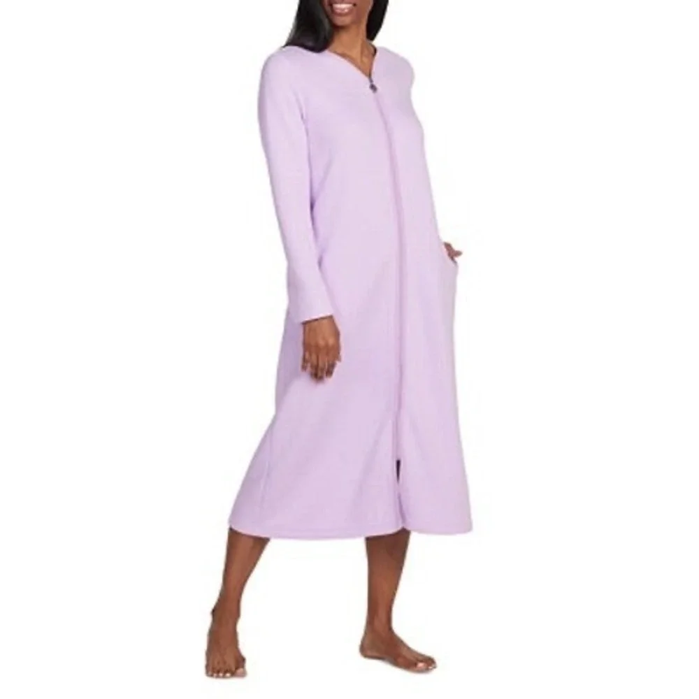 Miss Elaine Lilac Purple Chevron Quilted Zip Front Robe Long Sleeve Small 866903